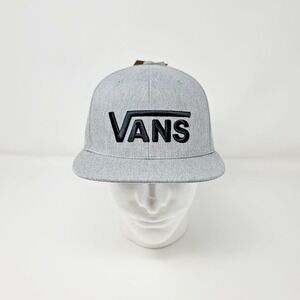 Vans Men's Adjustable Classic Logo Flat Brim Snapback Hat Heather Gray/Black Cap
